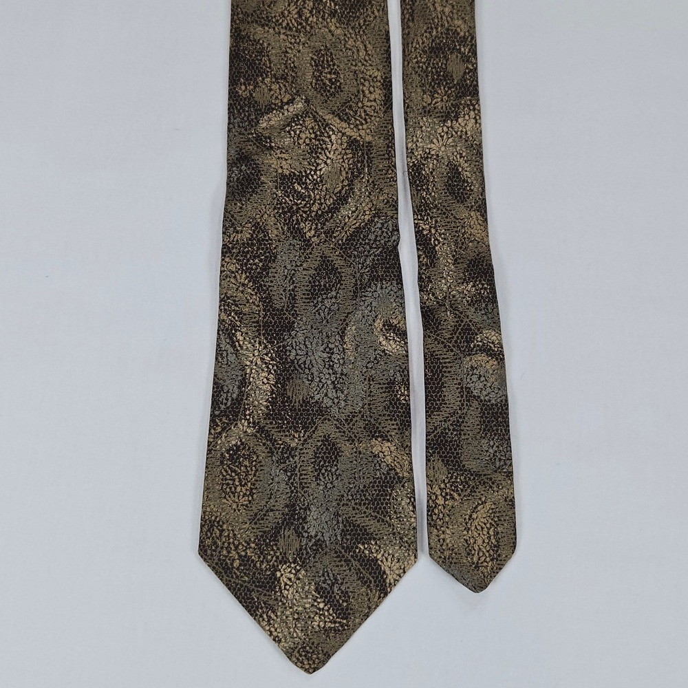 Damon All Silk Vintage Brown Gold Textured Pattern Necktie 3.25" x 58.5" - Picture 4 of 12